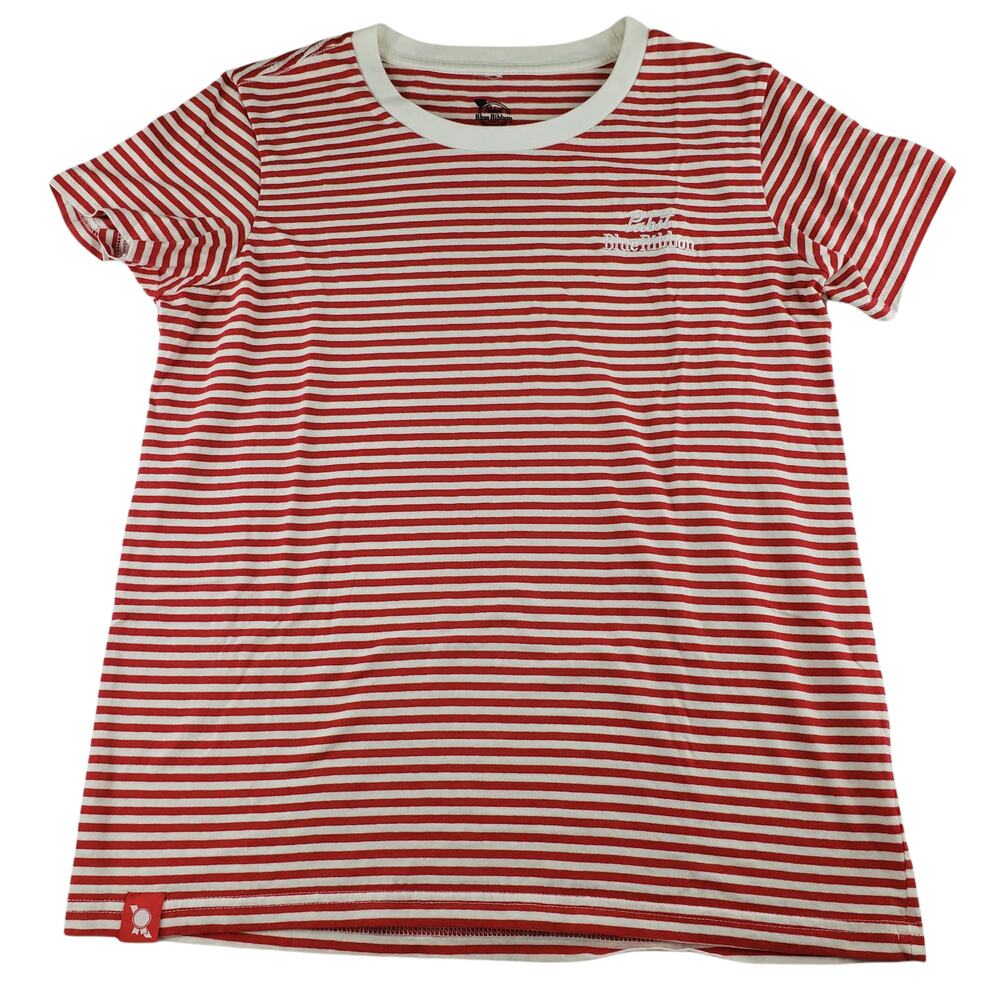 Pabst Blue Ribbon Shirt Womens Small T Shirt Tee Striped Red White Top Preppy